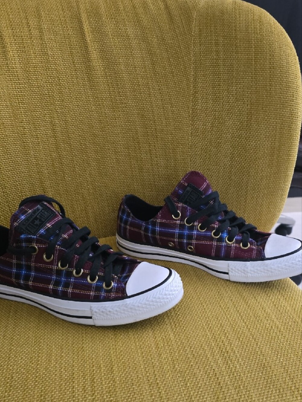 Converse Plaid Low Top Sneakers in Burgundy, Blue, Black - Picture 3 of 8